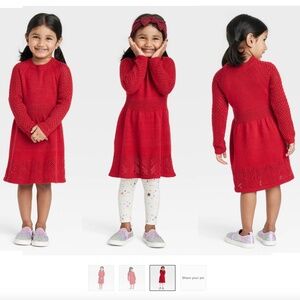 Cat & Jack Sweater Dress Red Lurex open stitch dress fit n flare Toddler 4T
